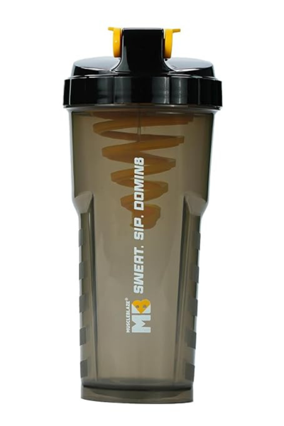 The **Best Gym Shaker**, Muscleblaze Cyclone Blender Shaker Black 700 ml, offers smooth mixing with its cyclone blade, durable BPA-free design, leak-proof lid, and extra compartments—perfect for all your fitness nutrition needs.